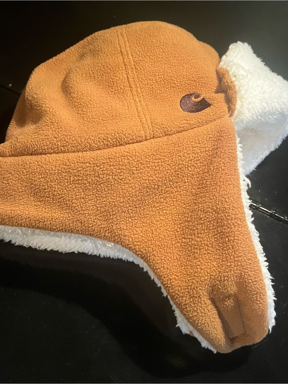 Carhartt Infant/Toddler Brown Trapper Hat with White Sherpa and Ear Flaps
